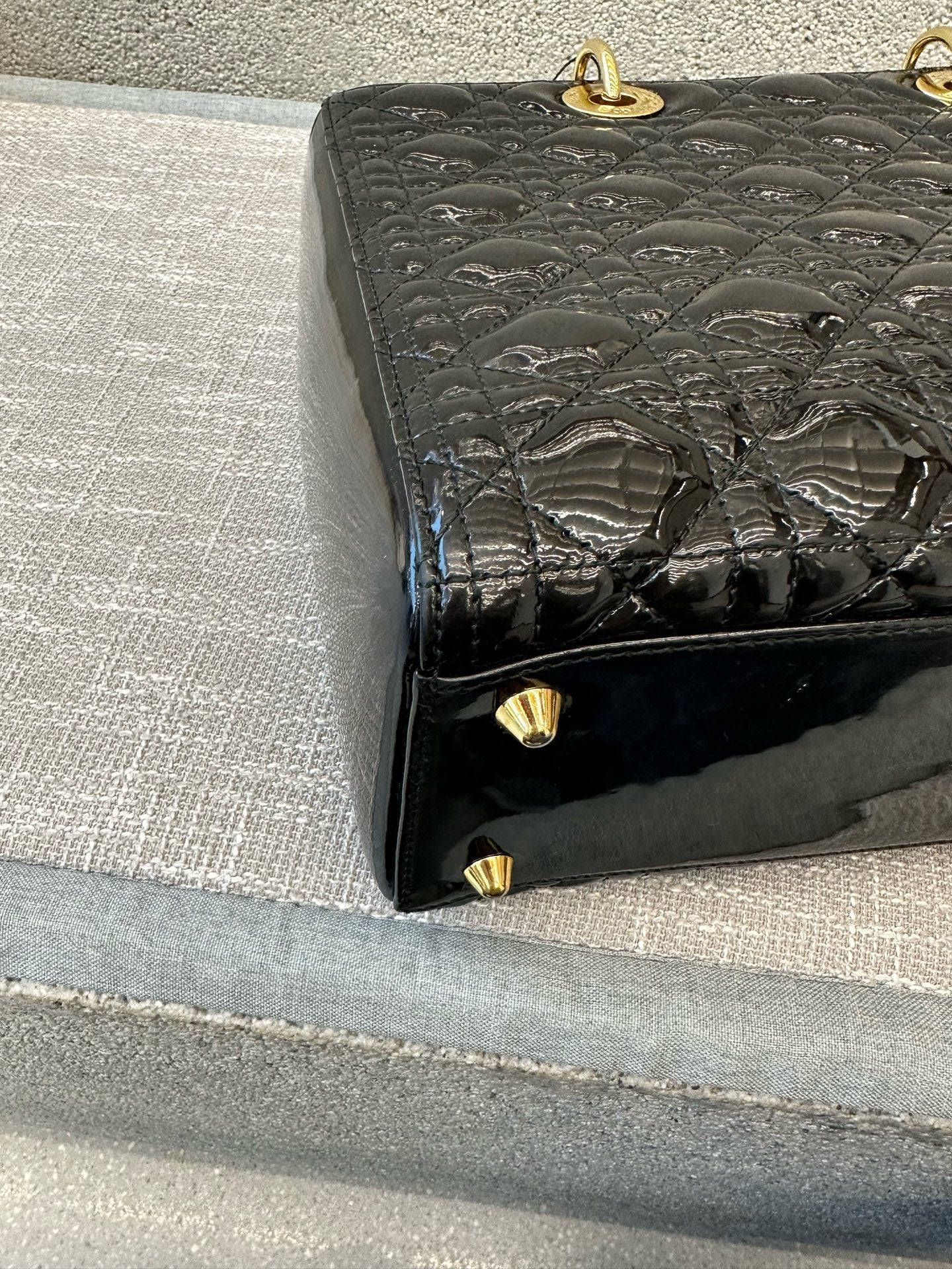 Preloved Christian Dior Black n Gold Lady Dior Large