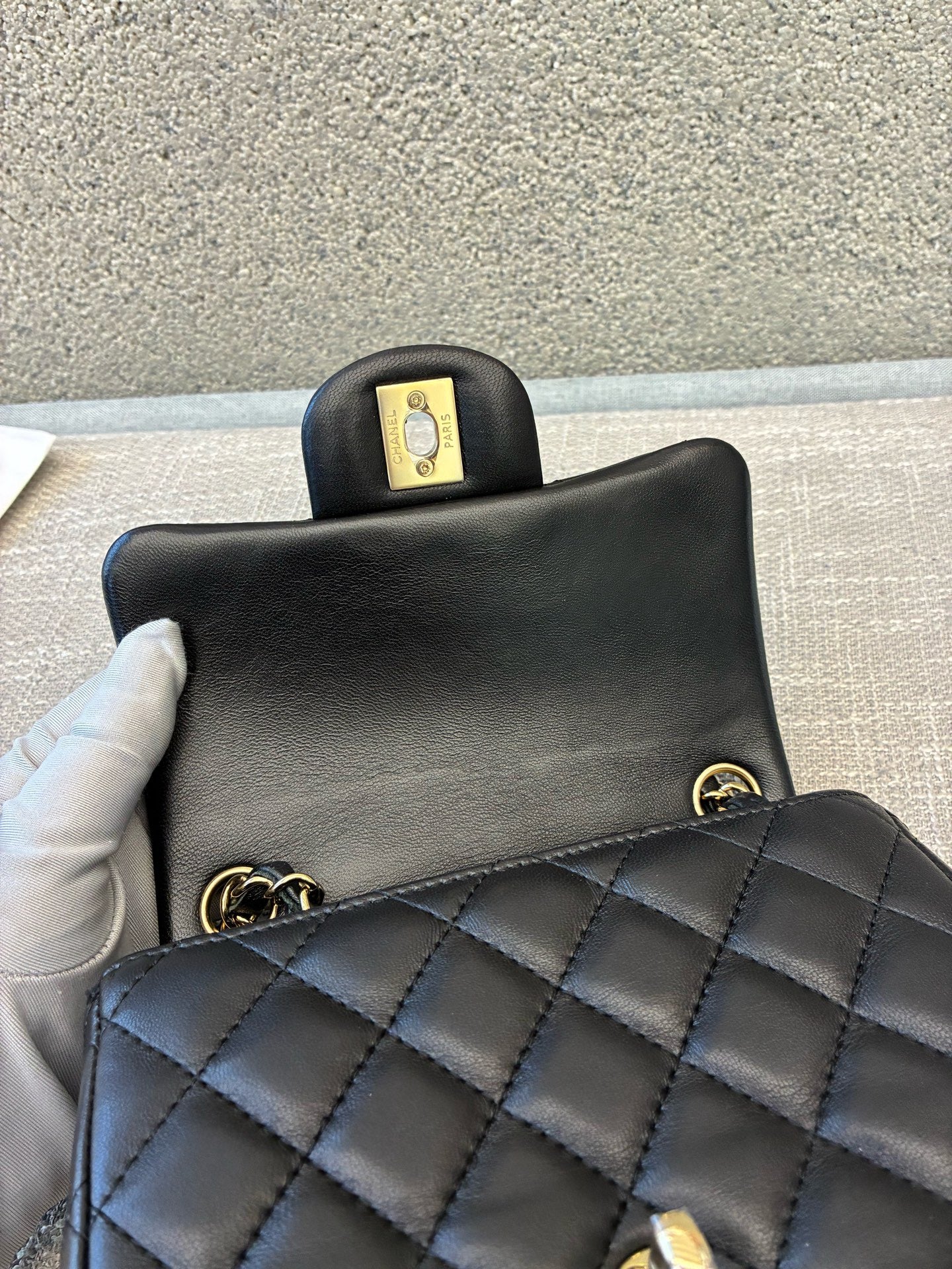 Preloved Chanel Black n Gold Classic Flap Bag Mini Square