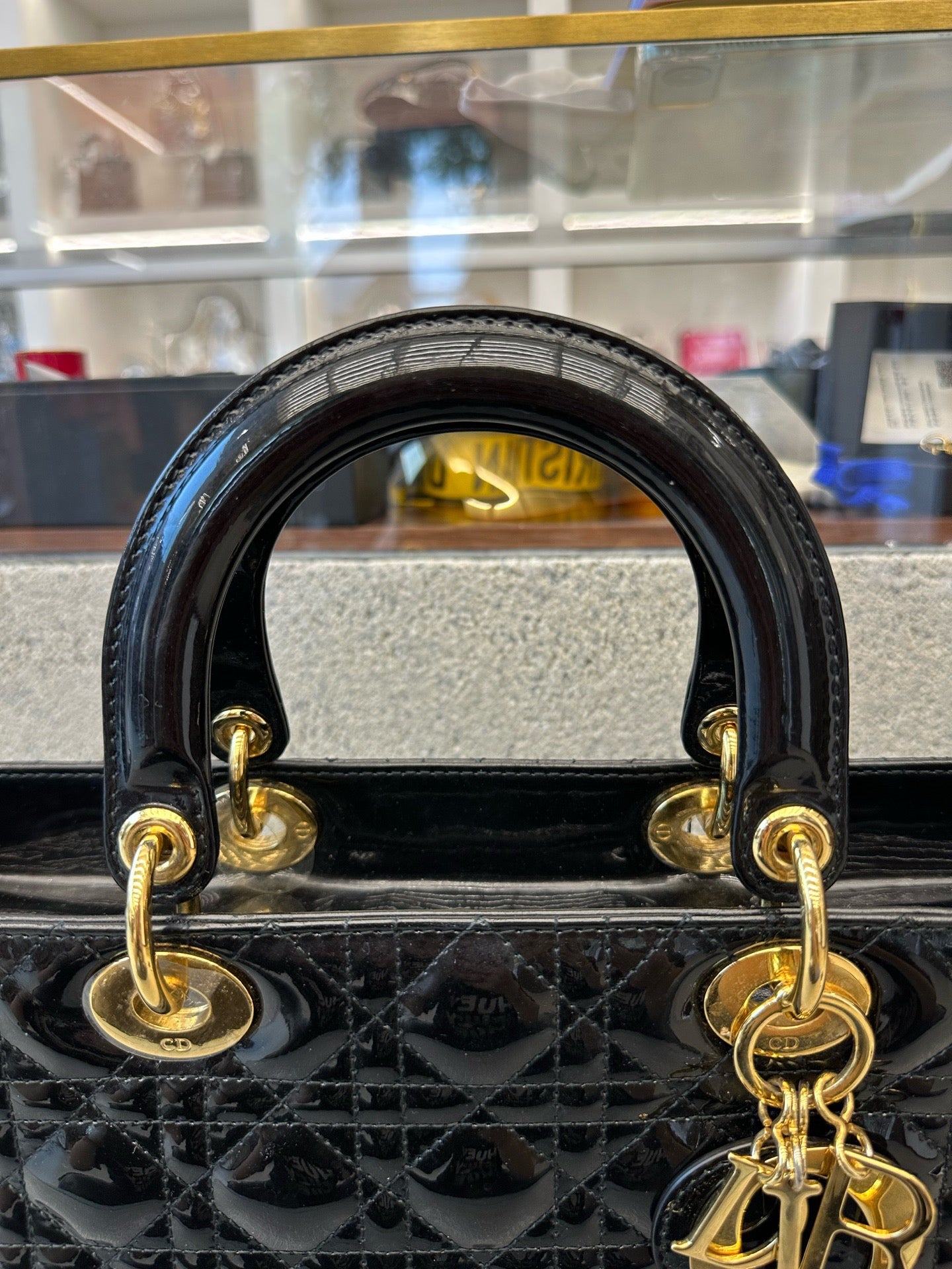 Preloved Christian Dior Black n Gold Lady Dior Large