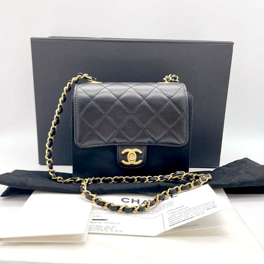 Preloved Chanel Black n Gold 22K Retro Classic Flap New Mini Square