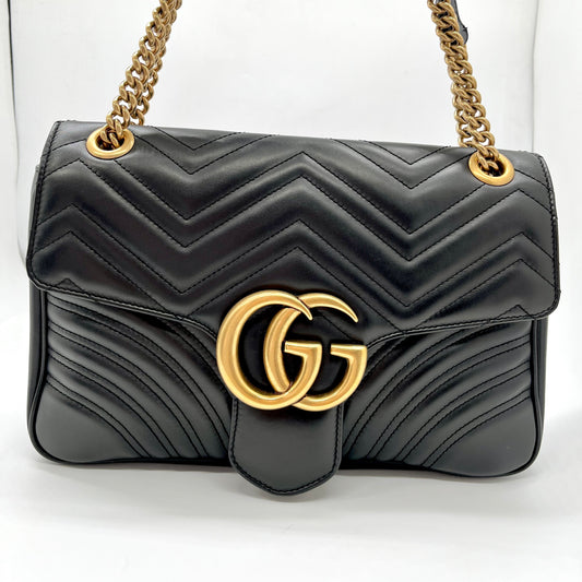 Preloved Gucci Black n Gold GG Marmont Shoulder Bag Large