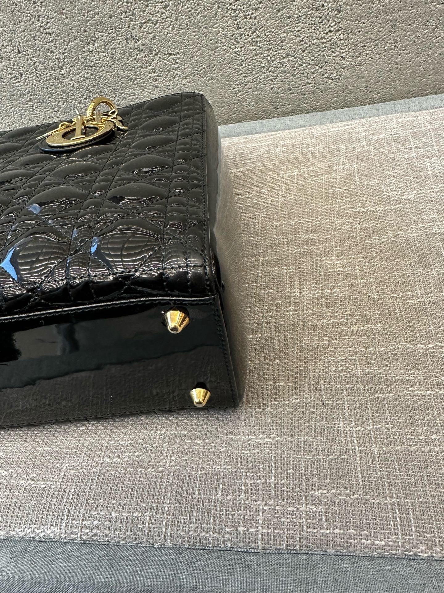 Preloved Christian Dior Black n Gold Lady Dior Large