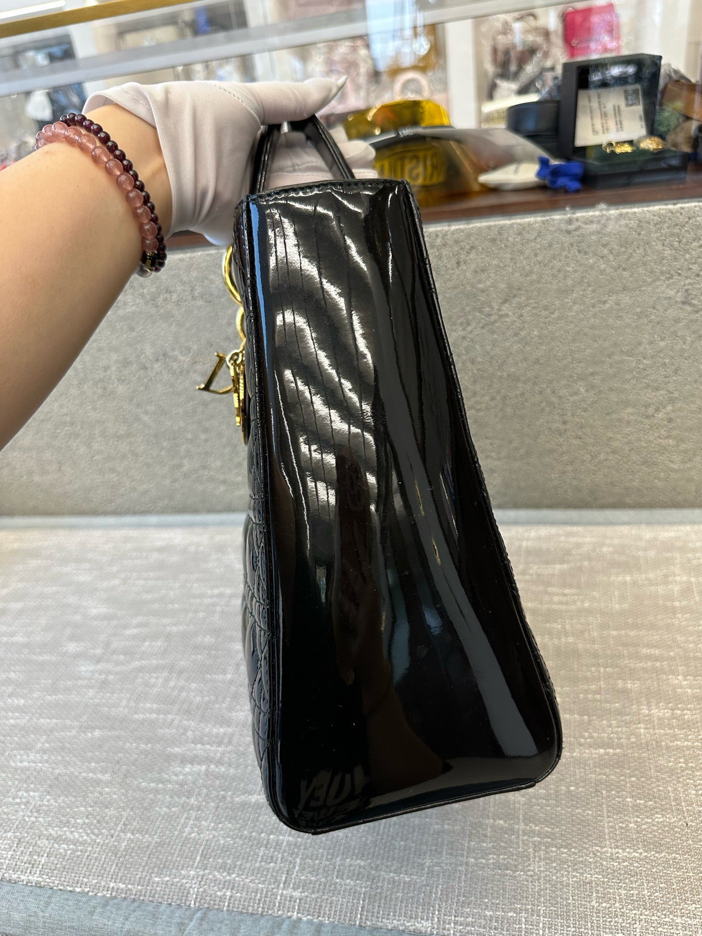 Preloved Christian Dior Black n Gold Lady Dior Large