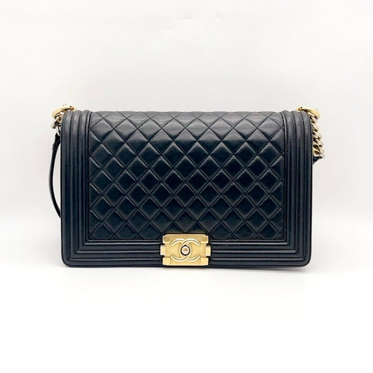 Preloved Chanel Black n Gold Boy Flap New Medium