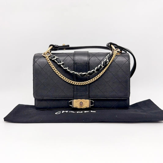 Preloved Chanel Black n Gold Limited CC Double Chain Flap Bag