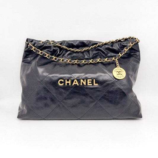 Preloved Chanel 22 Black n Gold East West Bag