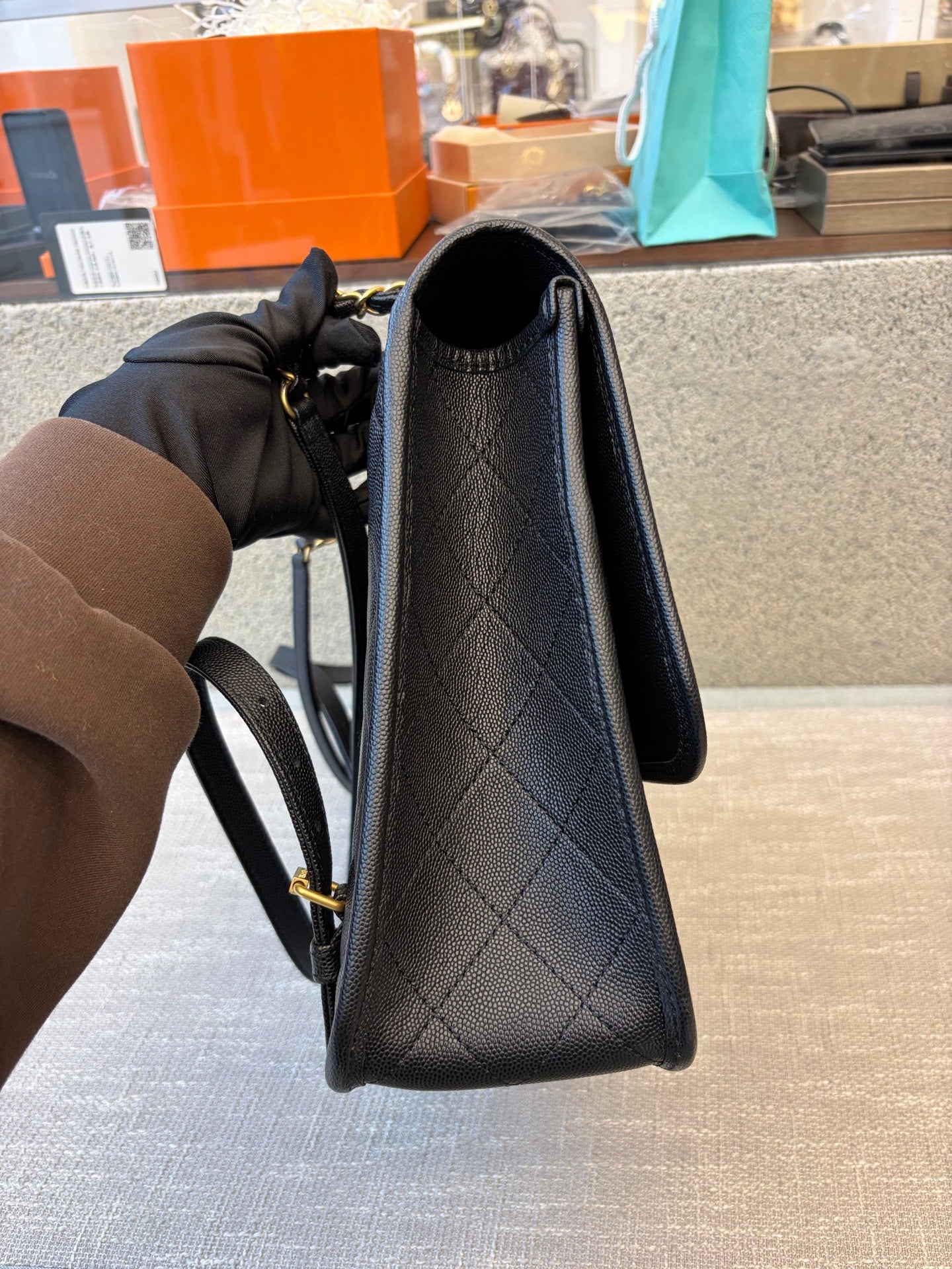 Preloved Chanel Black n Gold 22k Large School Memory Backpack With Tag