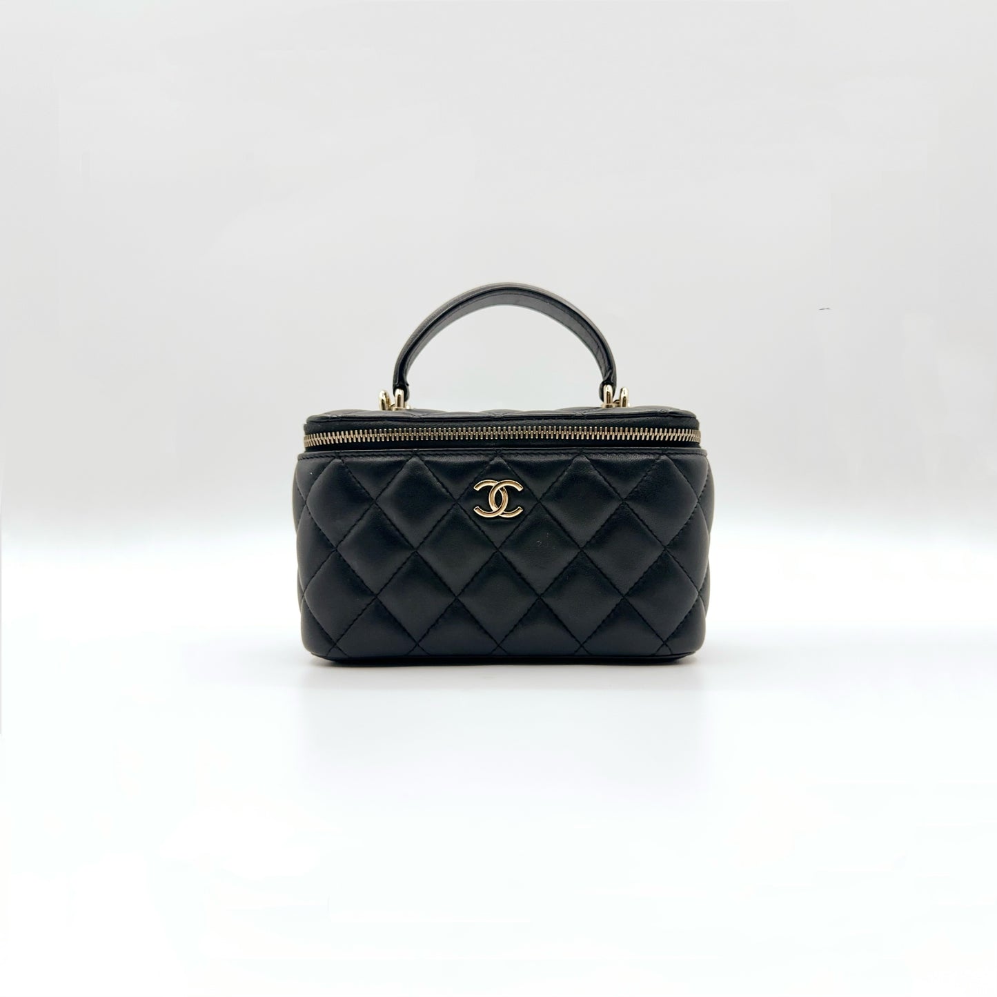 Preloved Chanel Black n Gold Classic Vanity Case with Top Handle