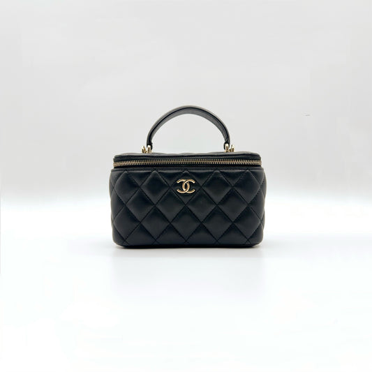 Preloved Chanel Black n Gold Classic Vanity Case with Top Handle