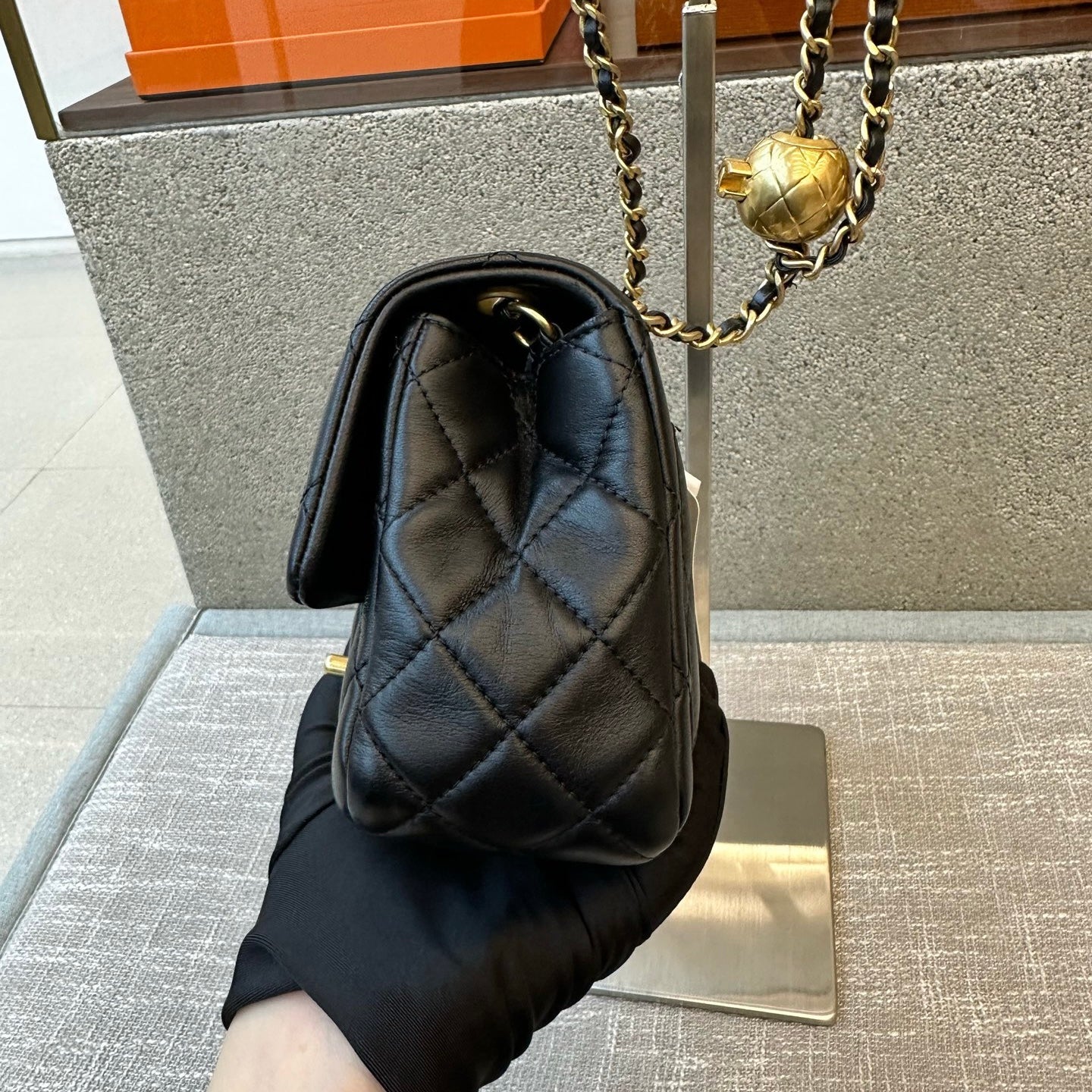 Preloved Chanel Black N Gold Pearl Crush Mini Square