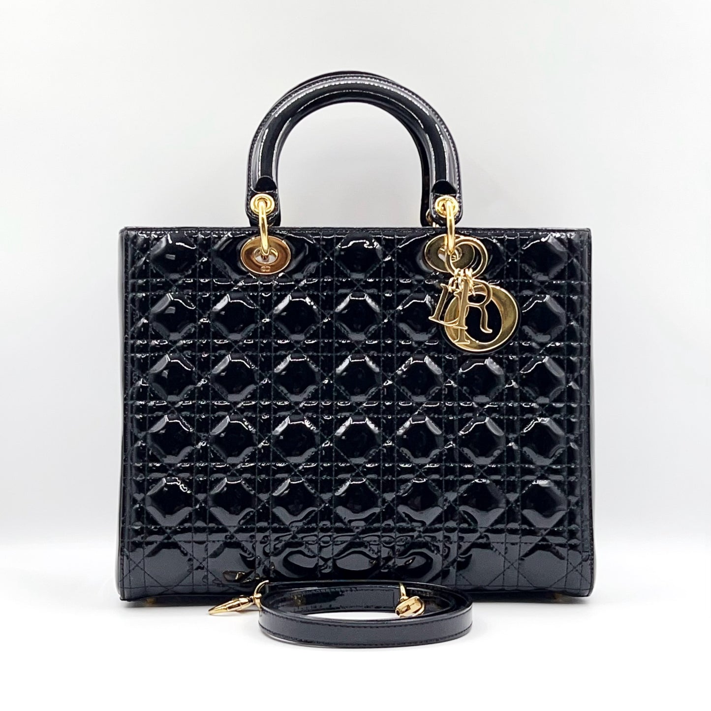 Preloved Christian Dior Black n Gold Lady Dior Large