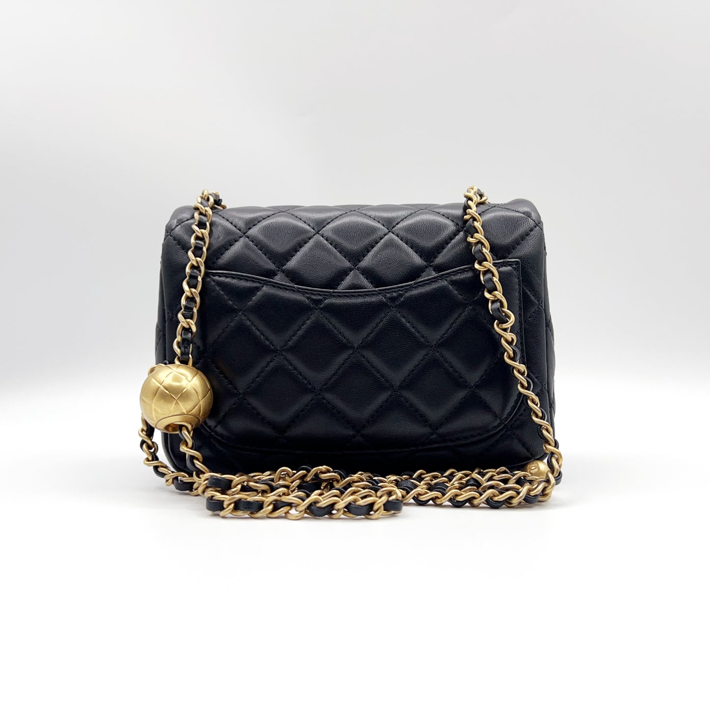 Preloved Chanel Black N Gold Pearl Crush Mini Square