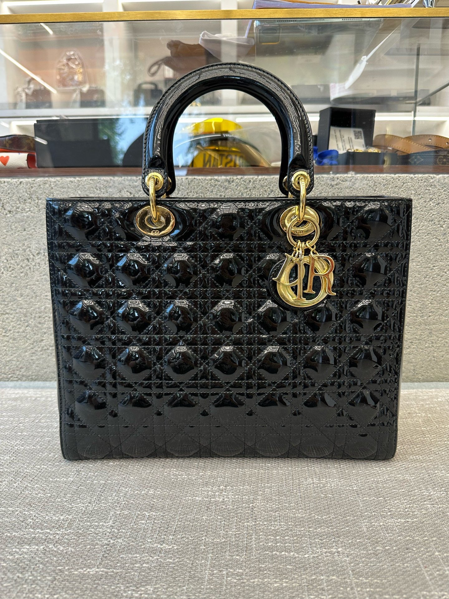 Preloved Christian Dior Black n Gold Lady Dior Large