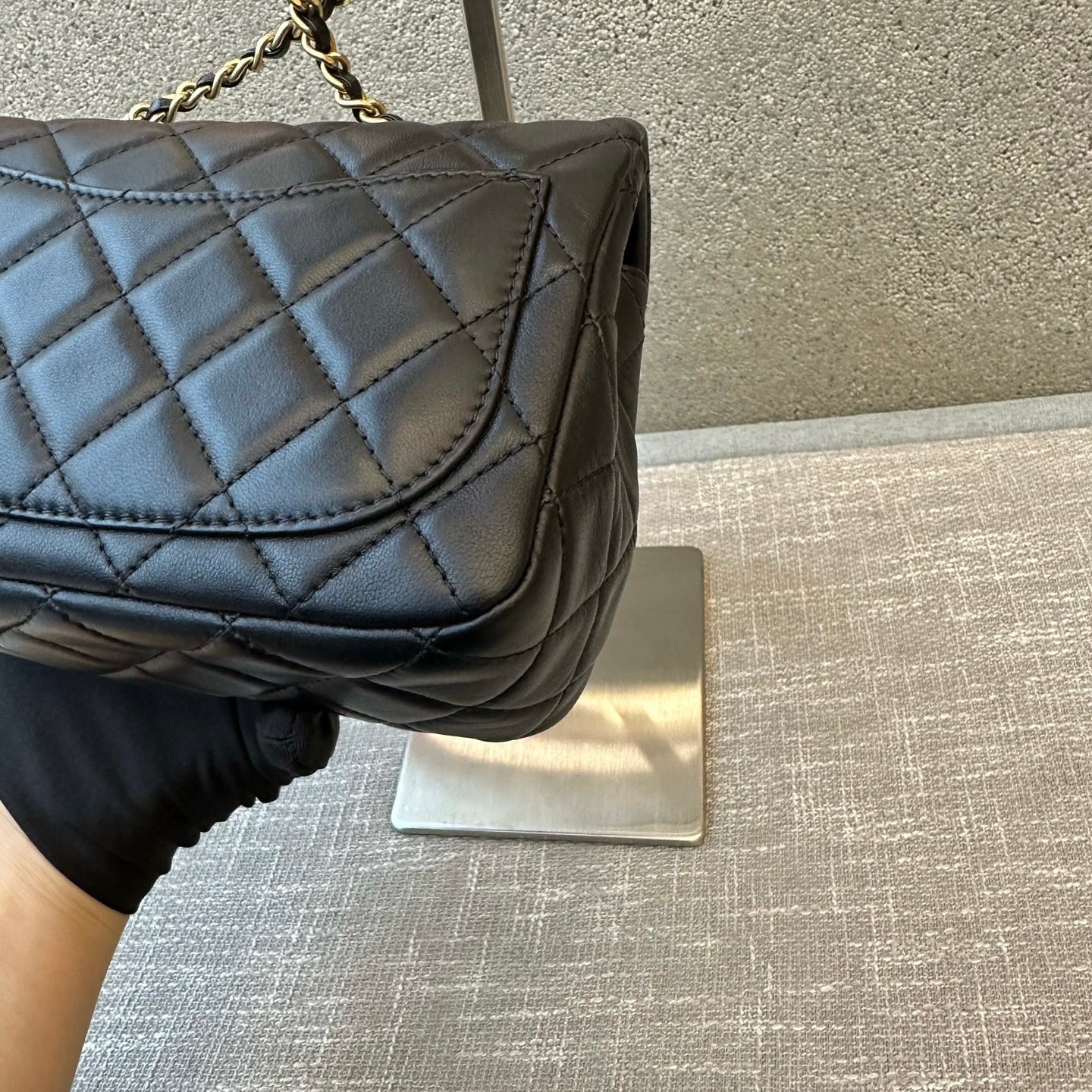 Preloved Chanel Black N Gold Pearl Crush Mini Square