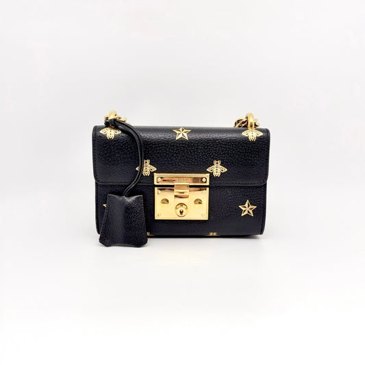 Preloved Gucci Black n Gold Padlock Bee Star Shoulder Bag Small