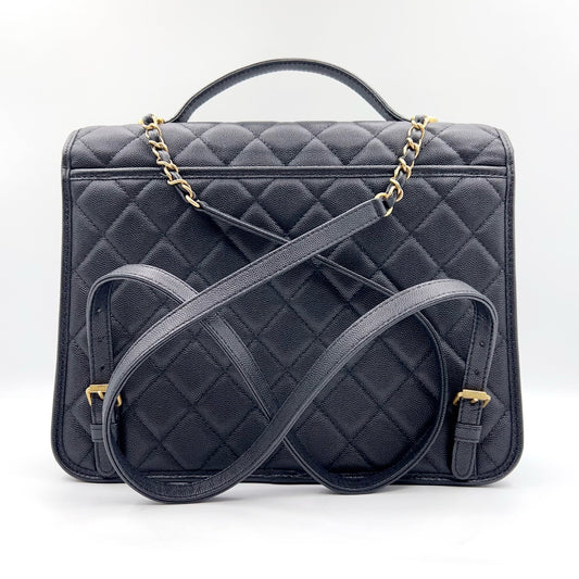 Preloved Chanel Black n Gold 22k Large School Memory Backpack With Tag