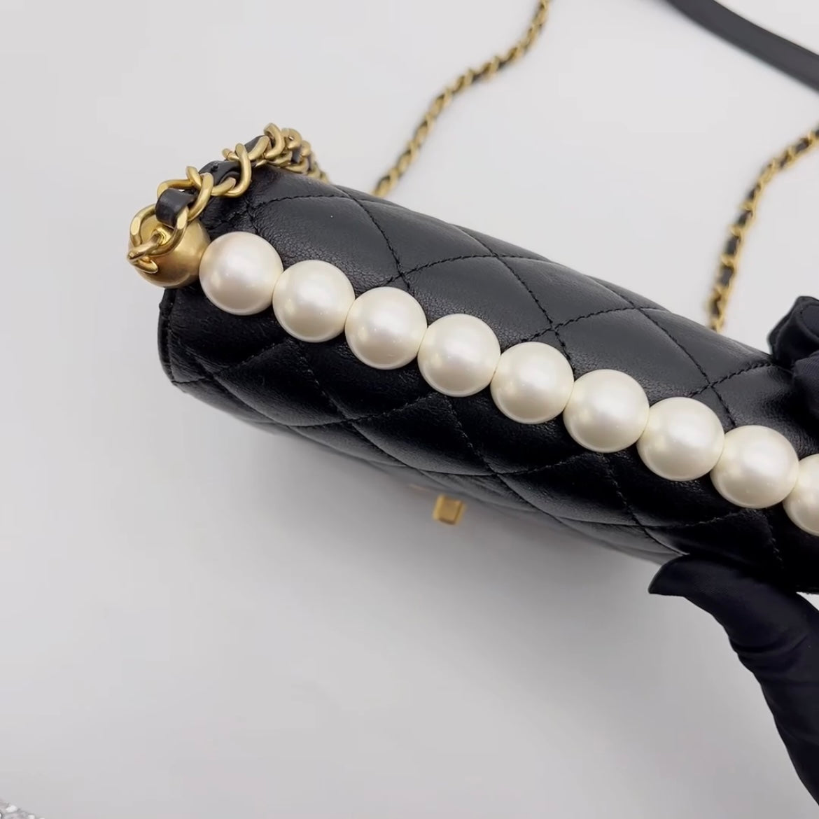 Preloved Chanel Black n Gold Chic Pearl Flap Bag Mini