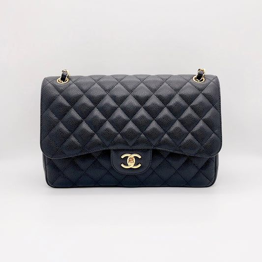Preloved Chanel Black n Gold Classic Flap Jumbo