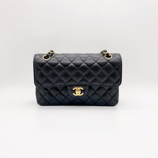 Preloved Chanel Black n Gold Classic Flap Bag Small