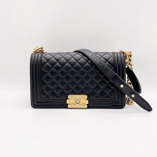 Preloved Chanel Black n Gold Boy Medium