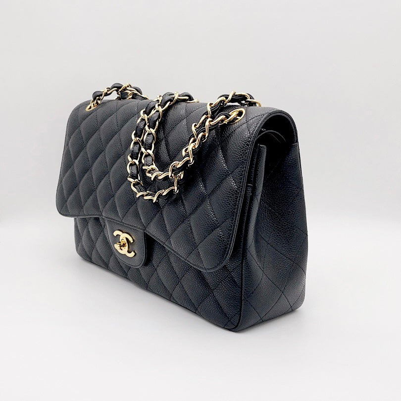 Preloved Chanel Black n Gold Classic Flap Jumbo – allprelovedonly
