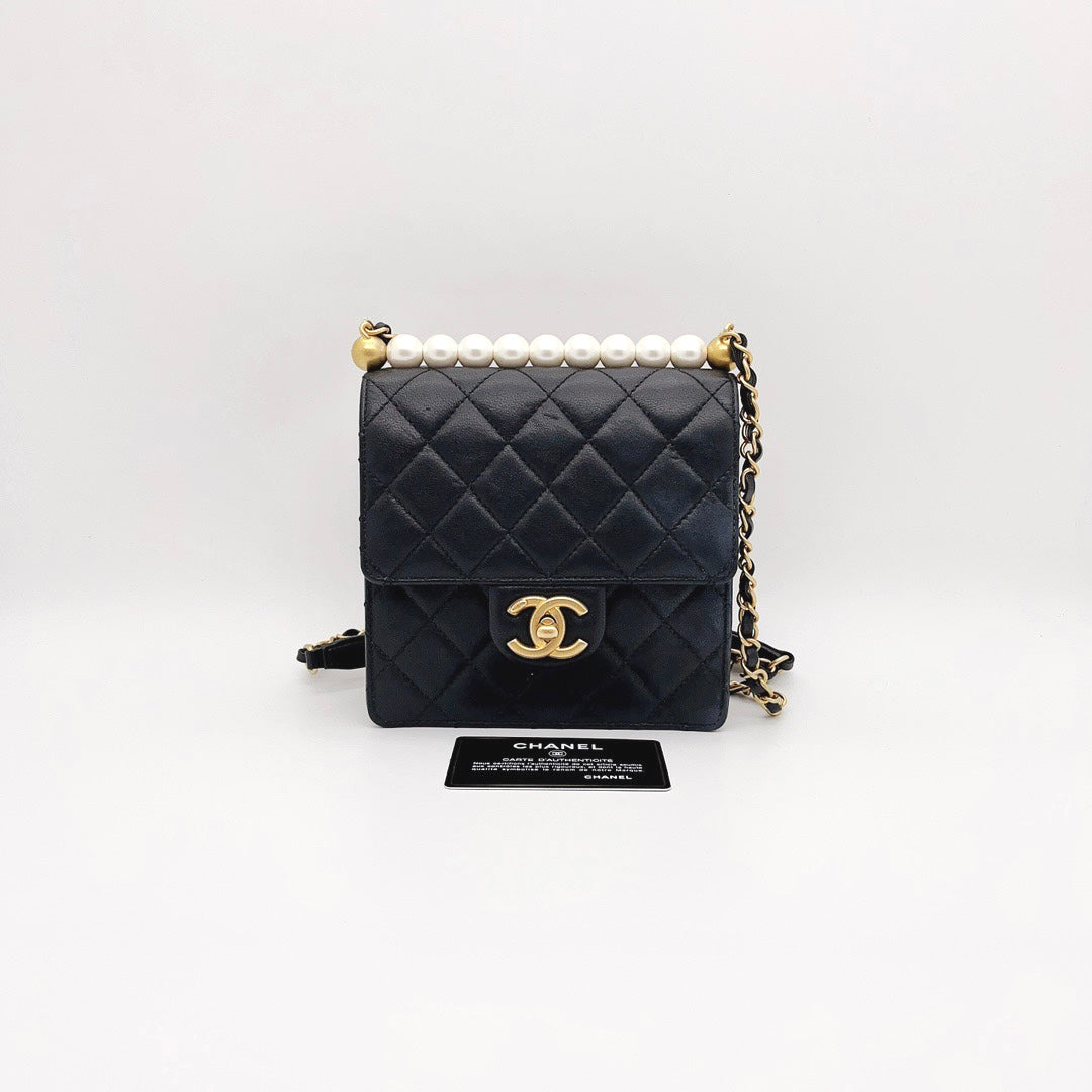 Preloved Chanel Black n Gold Chic Pearl Flap Bag Mini