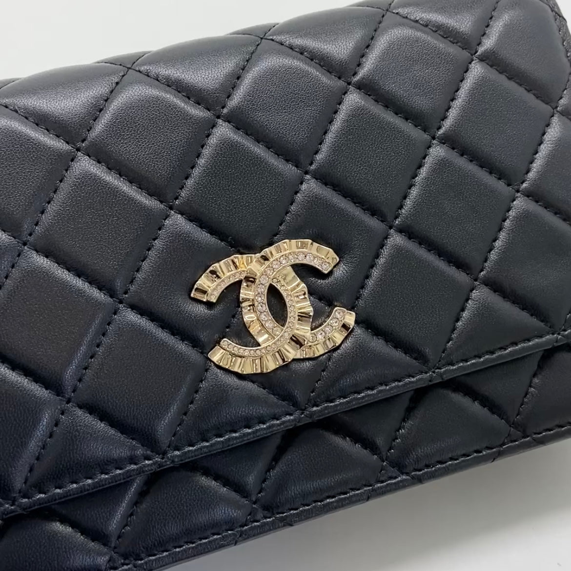 Chanel Black n Gold Limited Classic Wallet On Chain (WOC) – allprelovedonly