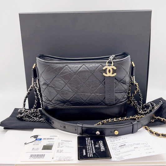Preloved Chanel Black n Gold Gabrielle Hobo Small