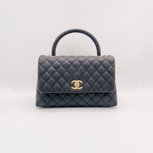Preloved Chanel Black n Gold Coco Handle Medium