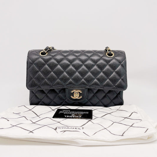 Preloved Chanel Black n Gold Classic Flap Medium