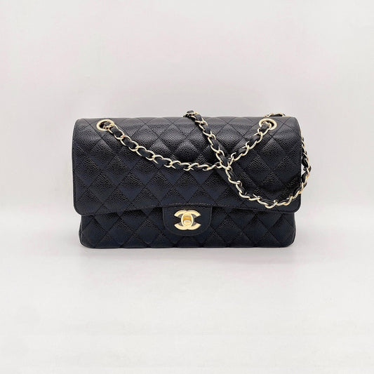 Preloved Chanel Black n Gold Classic Flap Medium