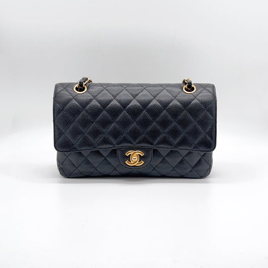 Preloved Chanel Black n Gold Classic Flap Medium