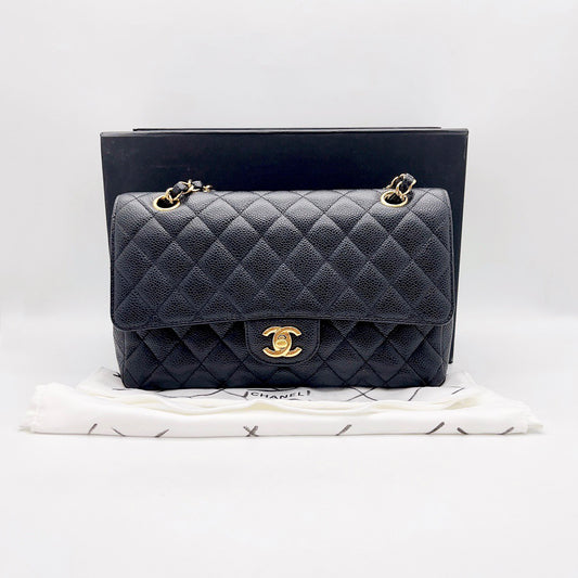 Preloved Chanel Black n Gold Classic Flap Medium