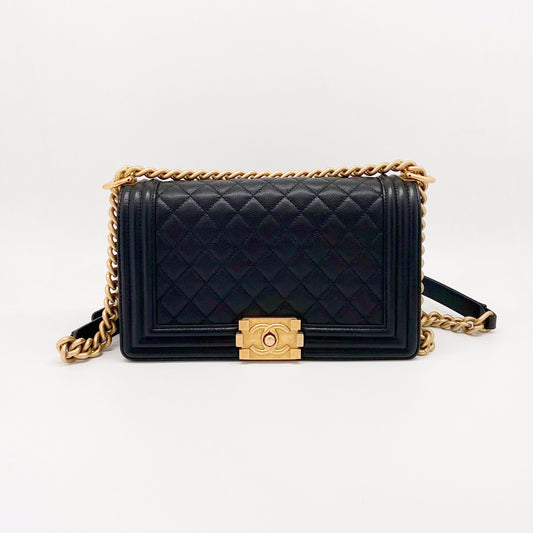 Preloved Chanel Black n Gold Boy Medium