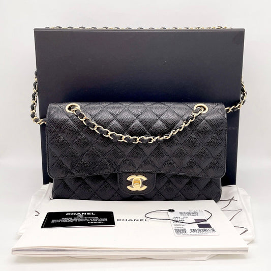 Preloved Chanel Black n Gold Classic Flap Medium