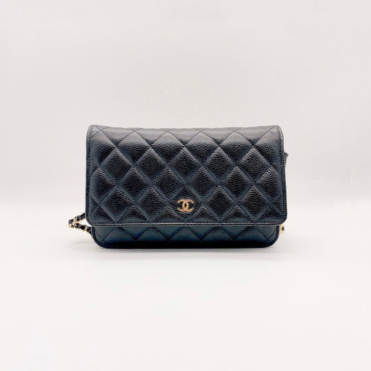 Preloved Chanel Black n Gold Classic Wallet On Chain (WOC)