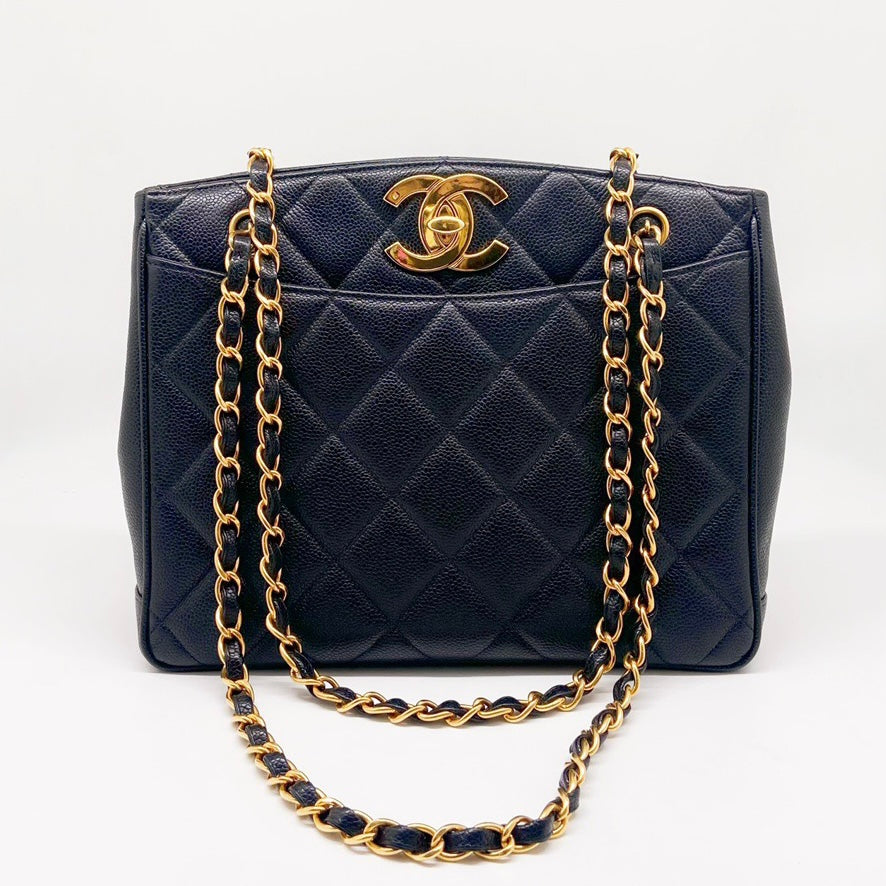 Preloved Chanel Vintage Black n Gold Shoulder Tote Bag – allprelovedonly