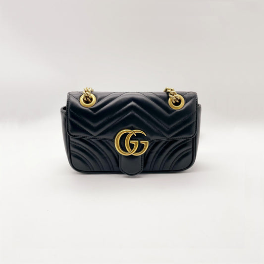 Preloved Gucci Black n Gold GG Marmont Shoulder Bag Mini