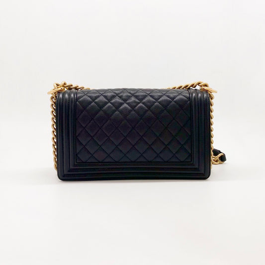 Preloved Chanel Black n Gold Boy Medium