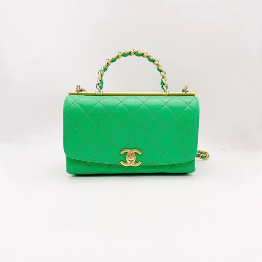 Preloved Chanel Two Tone Top Handle Chain Flap Bag Small