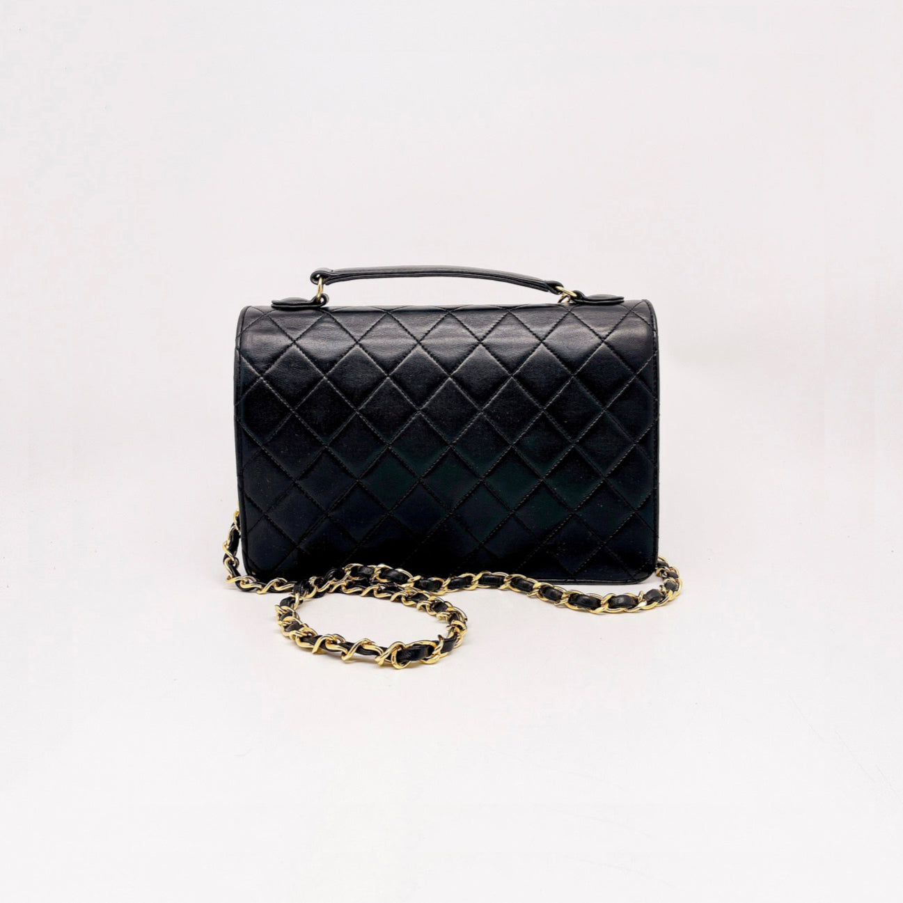 Preloved Chanel Vintage Black n Gold Double CC Turn Lock Bag