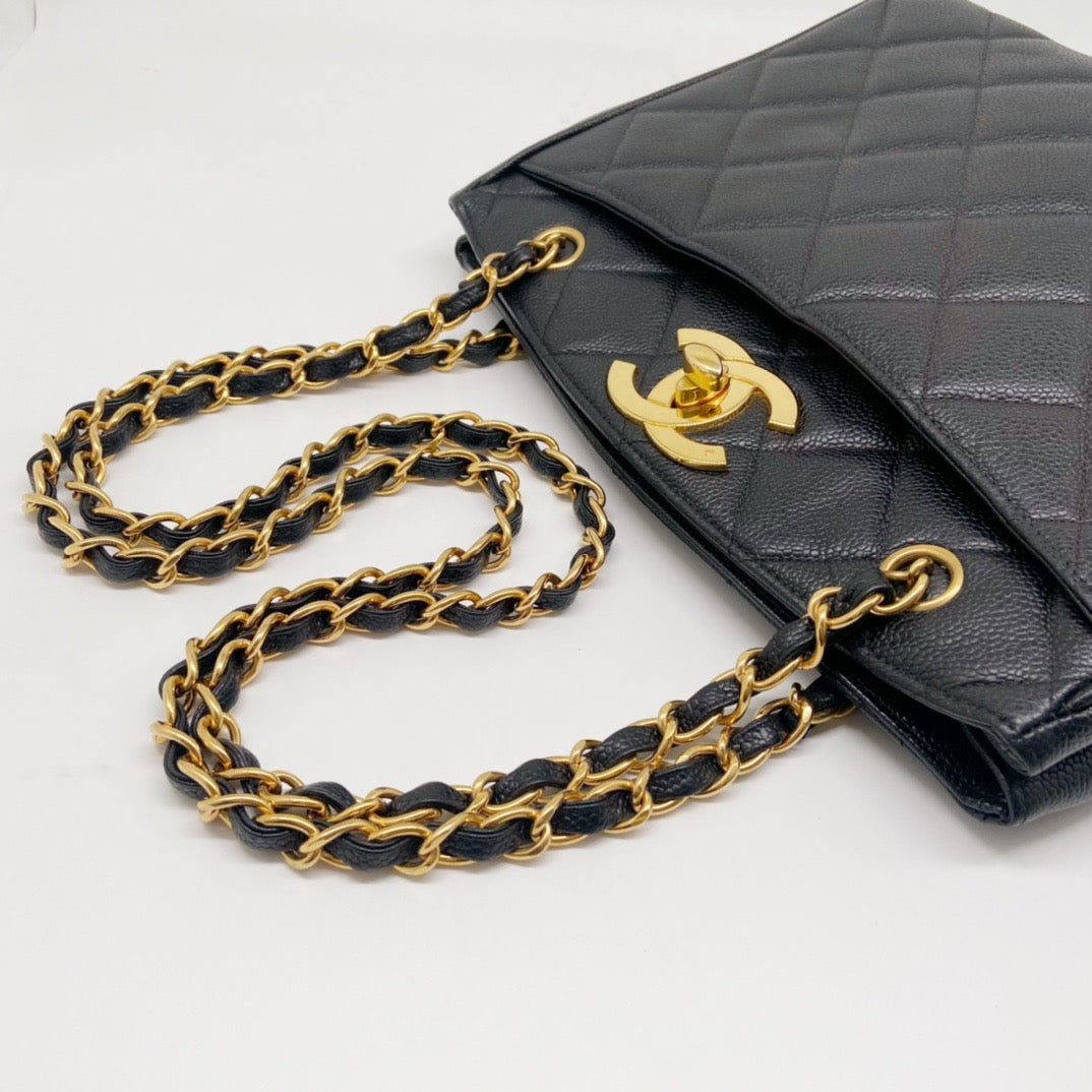 CHANEL Silver Medallion Caviar Shoulder Bag Grand Shopping Tote i75 –  hannari-shop