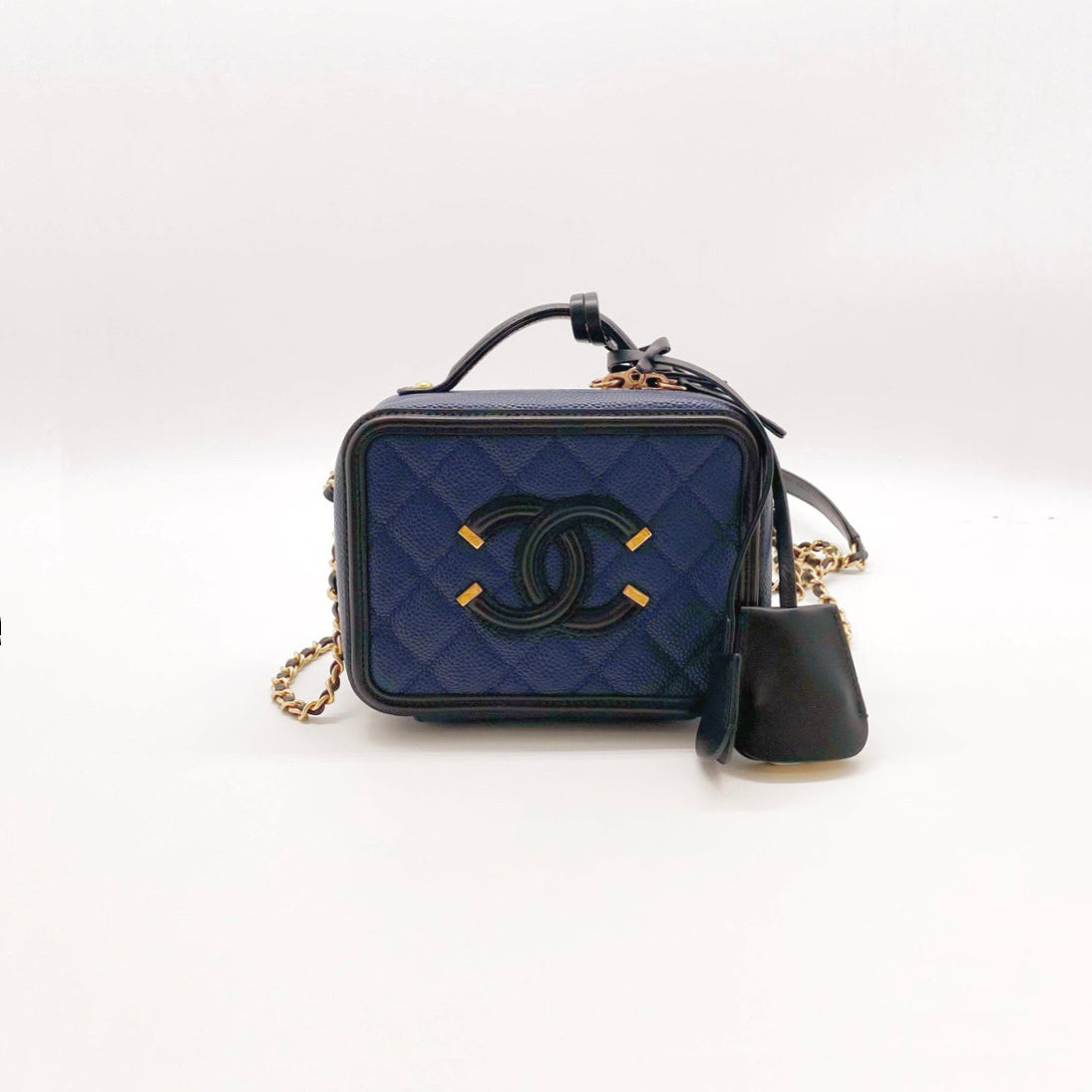 Chanel Navy Blue/Black Quilted Leather Small CC Filigree Vanity Case Bag  Chanel