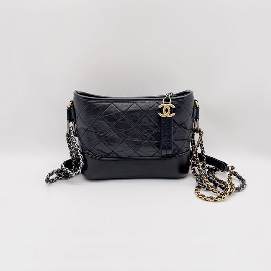 Preloved Chanel Black n Gold Gabrielle Hobo Small