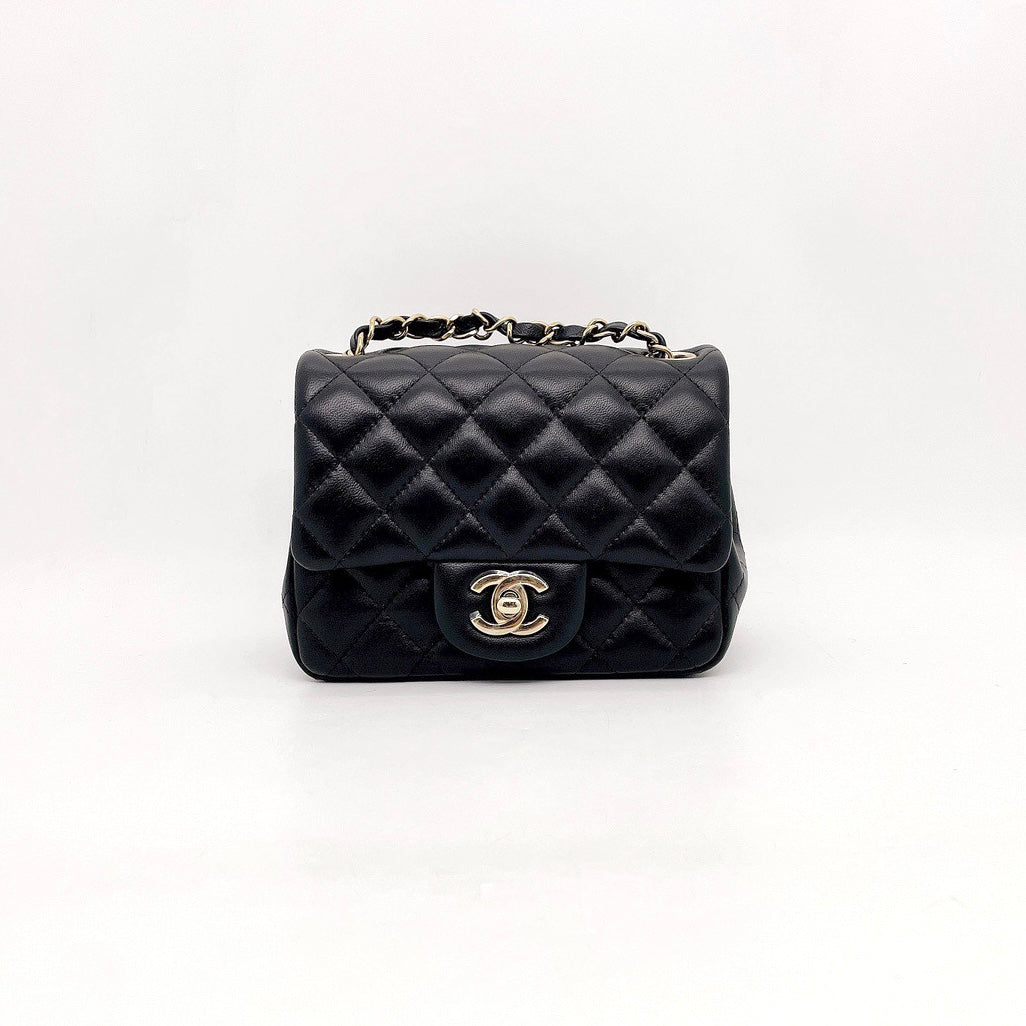 Preloved Chanel Black n Gold Classic Flap Mini Square
