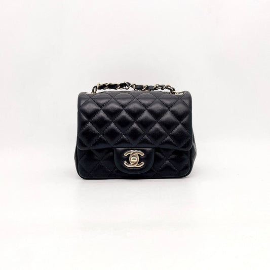 Preloved Chanel Black n Gold Classic Flap Mini Square