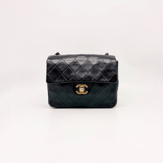 Preloved Chanel Vintage Black n Gold Classic Flap Mini Square