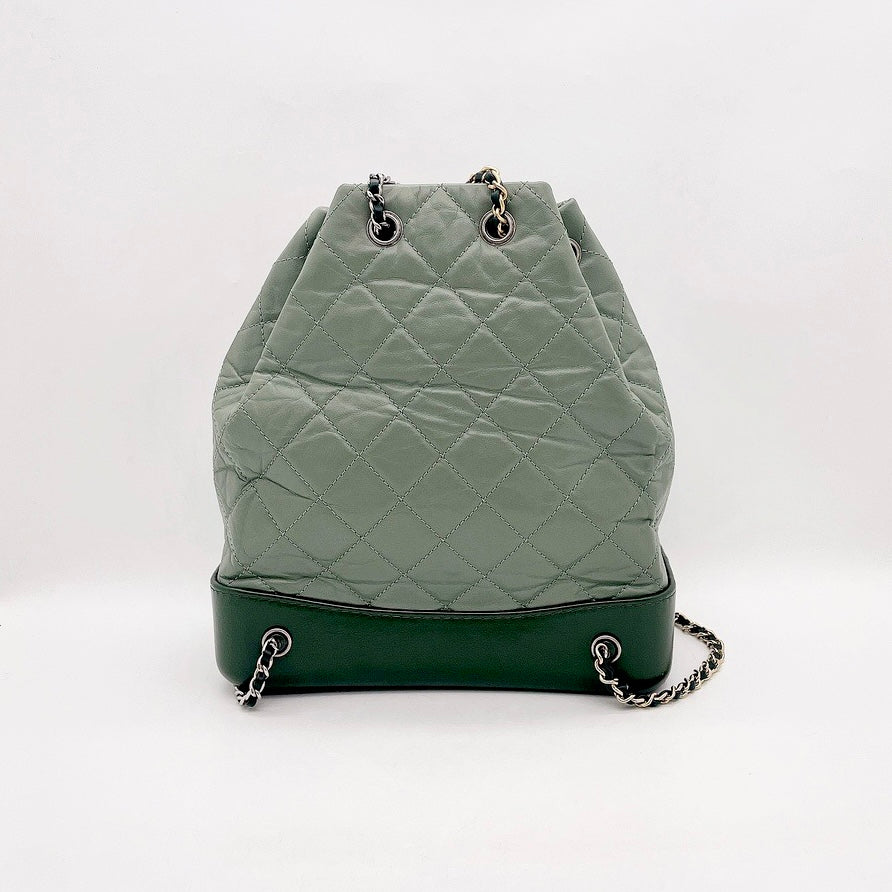 Chanel - Drawstring Mini Backpack Crossbody Metallic Green